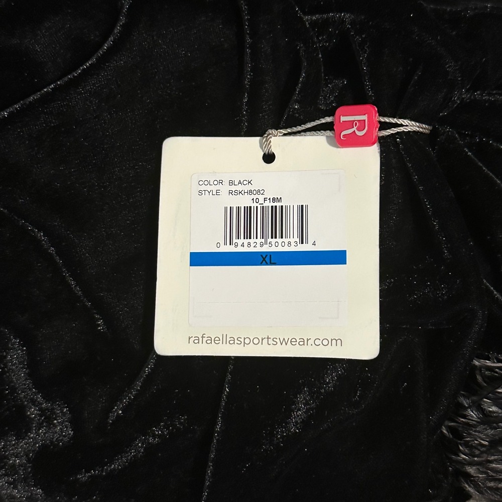 Rafaella Black Velvet Feather Trim‎ Long Sleeve Top XL Quiet Luxury Old Money - Picture 7 of 8